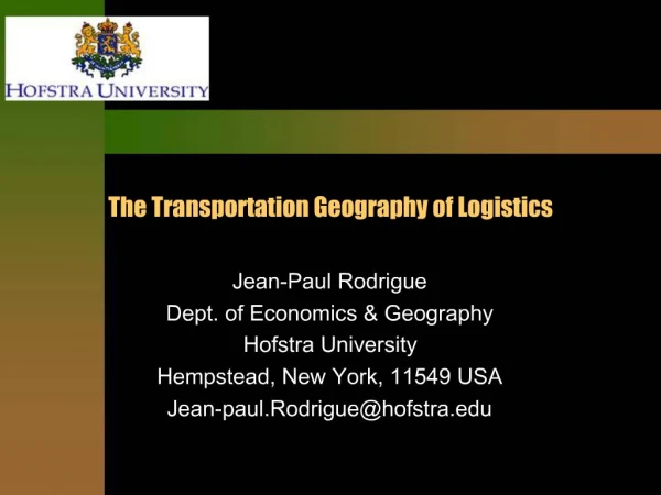The Transportation Geography of Logistics