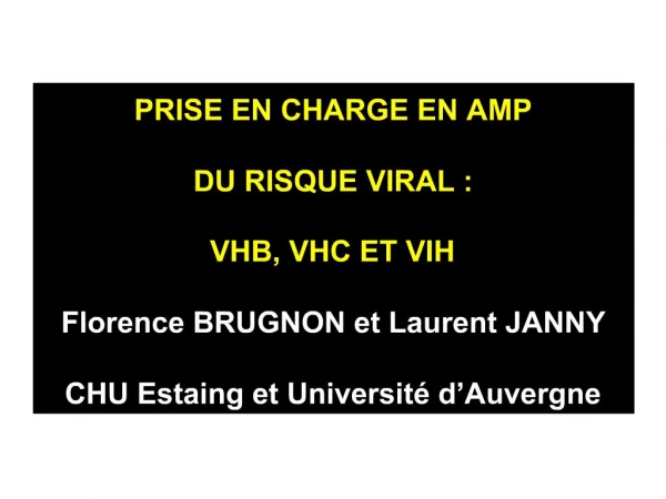 PRISE EN CHARGE EN AMP DU RISQUE VIRAL : VHB, VHC ET VIH Florence BRUGNON et Laurent JANNY CHU Estaing et Universit