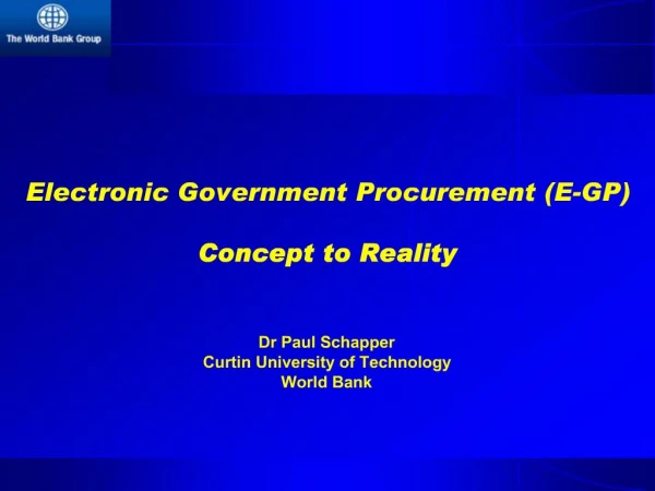 Electronic Government Procurement E-GP Concept to Reality