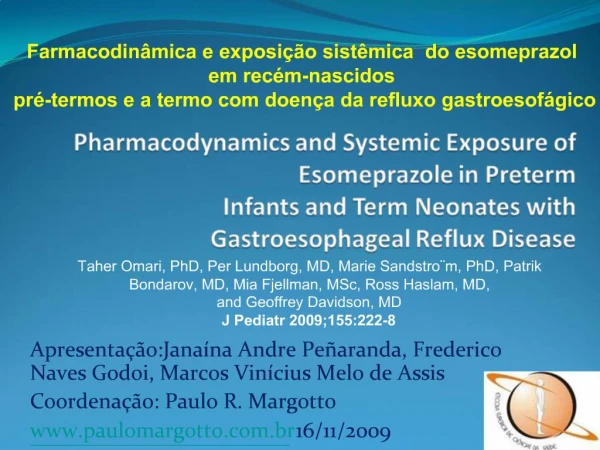 Pharmacodynamics and Systemic Exposure of Esomeprazole in Preterm ...