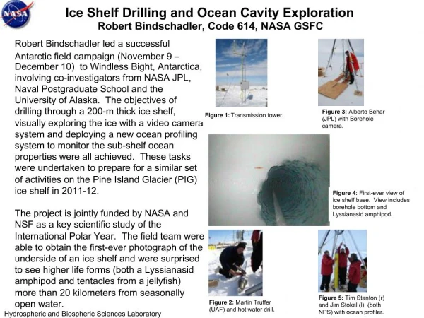 Ice Shelf Drilling and Ocean Cavity Exploration Robert Bindschadler, Code 614, NASA GSFC