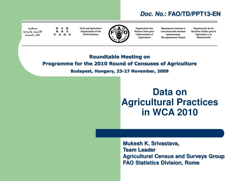 data on agricultural practices in wca 2010