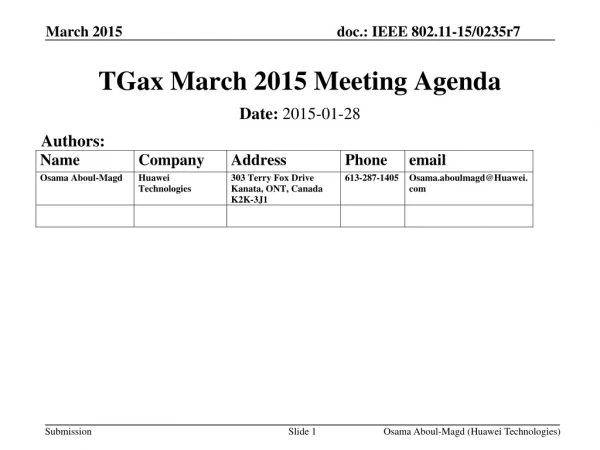 TGax March 2015 Meeting Agenda