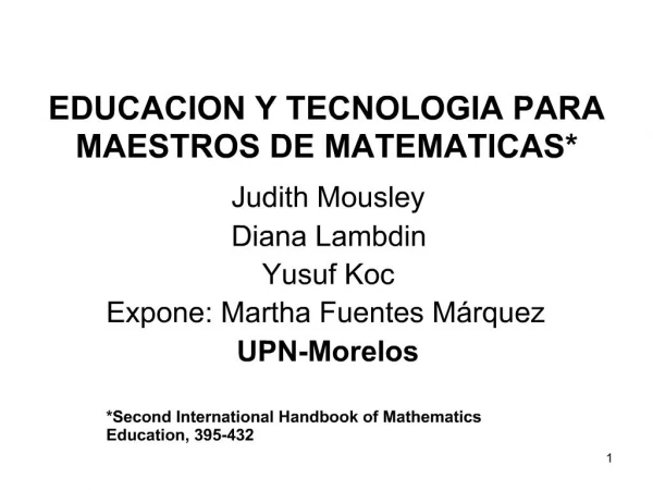 EDUCACION Y TECNOLOGIA PARA MAESTROS DE MATEMATICAS