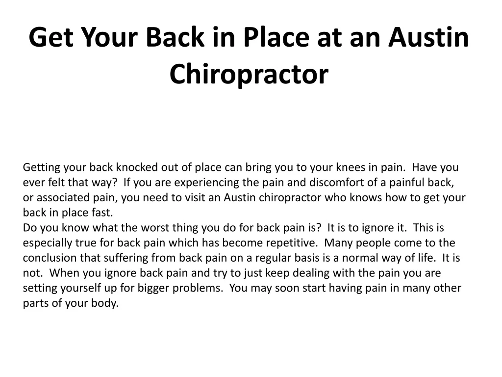 get your back in place at an austin chiropractor