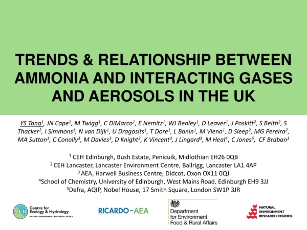 TRENDS &amp; RELATIONSHIP BETWEEN AMMONIA AND INTERACTING GASES AND AEROSOLS IN THE UK