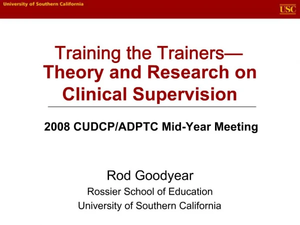 Training the Trainers Theory and Research on Clinical Supervision