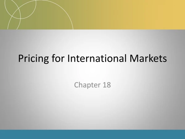 Pricing for International Markets