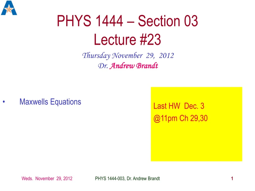 phys 1444 section 03 lecture 23
