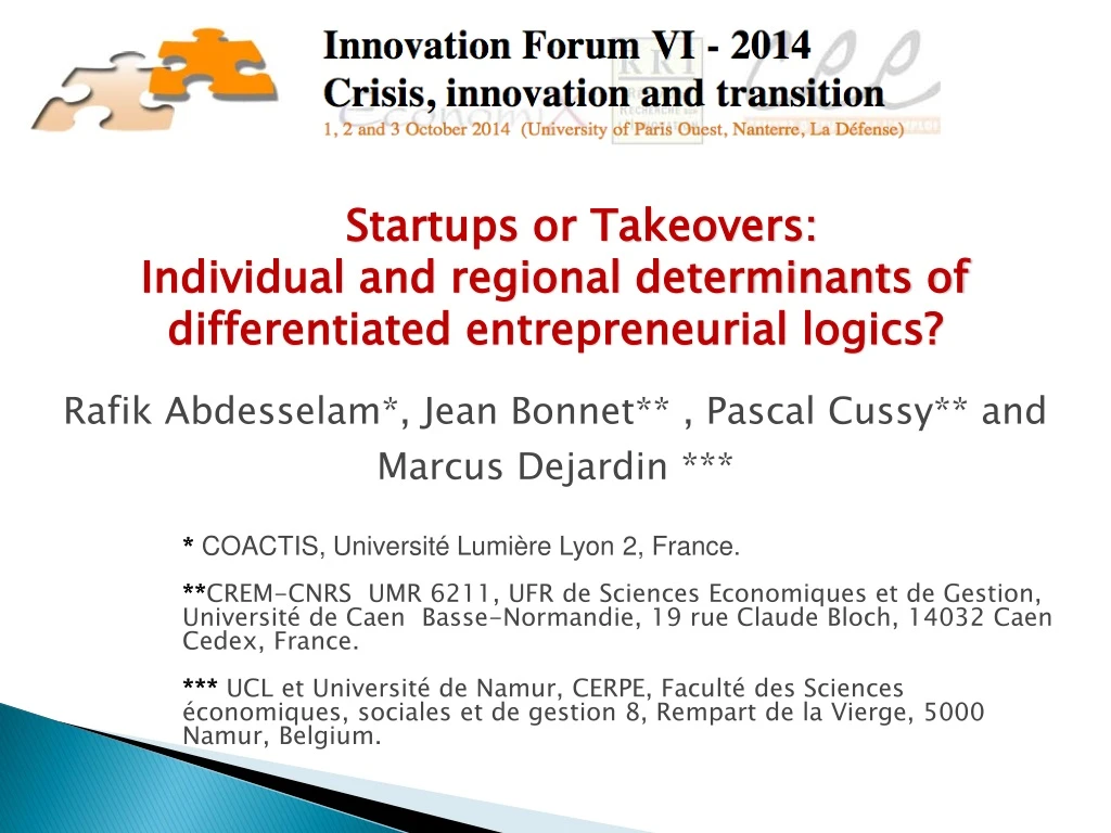 startups or takeovers individual and regional