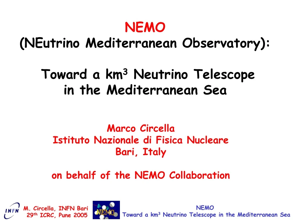 nemo neutrino mediterranean observatory toward