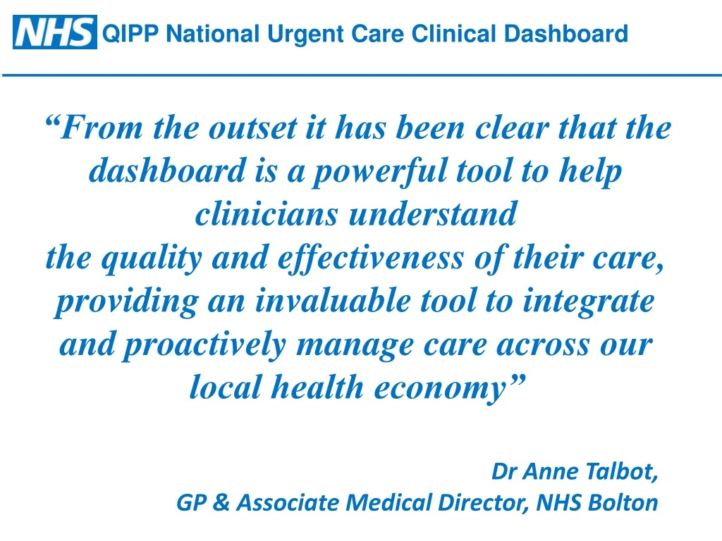 qipp national urgent care clinical dashboard