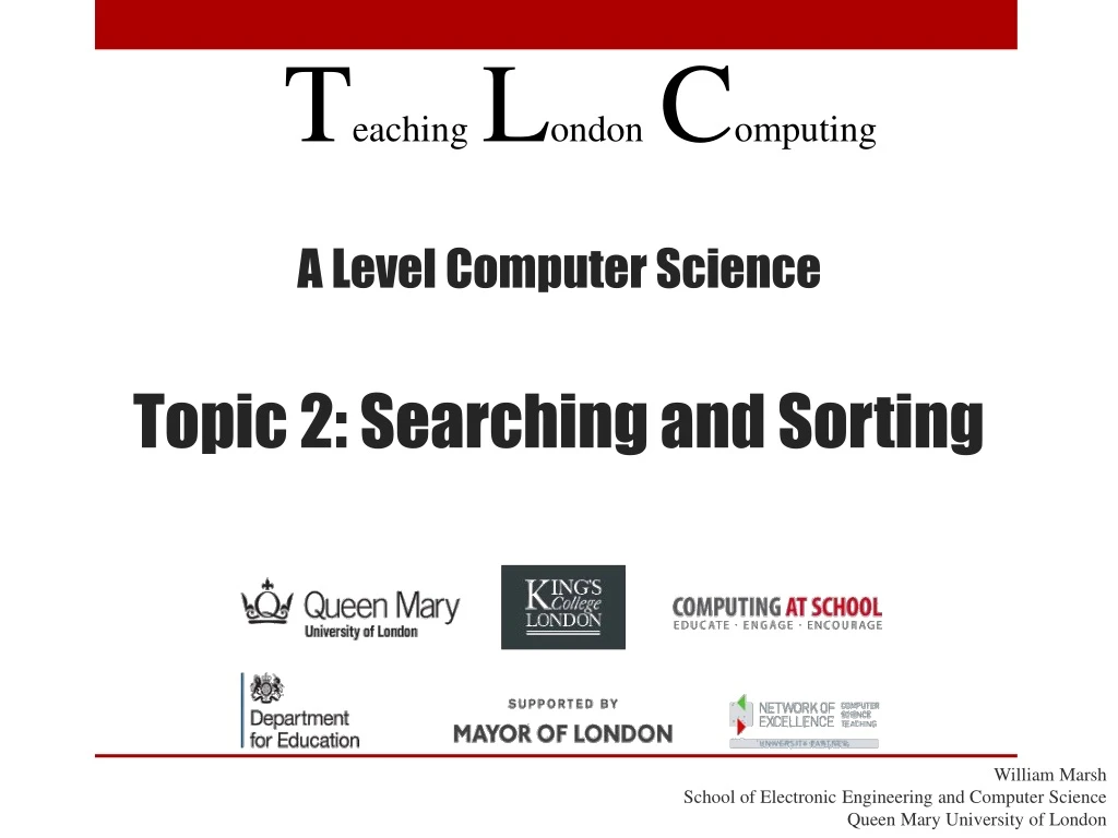 a level computer science topic 2 searching and sorting