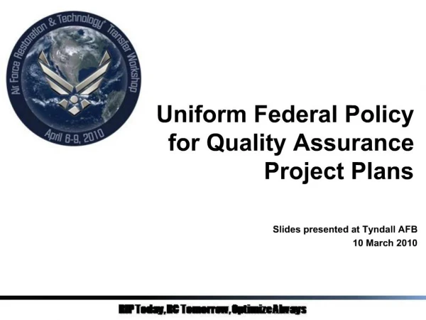 Uniform Federal Policy for Quality Assurance Project Plans