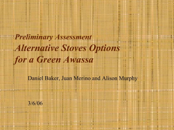 Preliminary Assessment Alternative Stoves Options for a Green Awassa