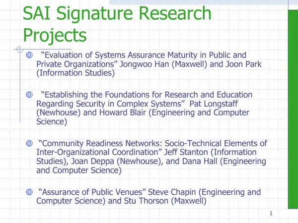 SAI Signature Research Projects