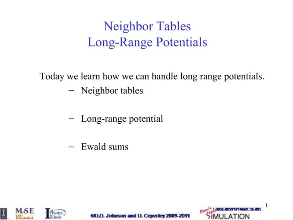 Neighbor Tables Long-Range Potentials