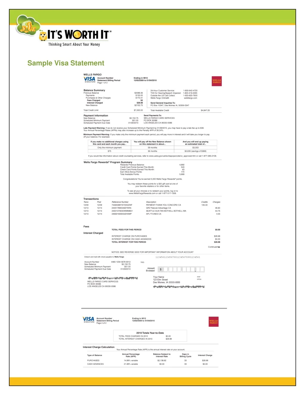 sample visa statement