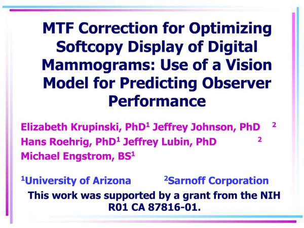 MTF Correction for Optimizing Softcopy Display of Digital Mammograms: Use of a Vision Model for Predicting Observer Perf
