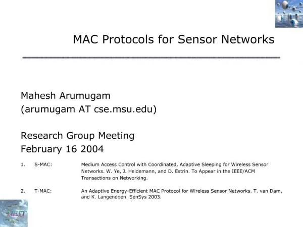 MAC Protocols for Sensor Networks