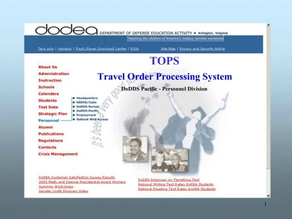 TOPS Travel Order Processing System DoDDS Pacific - Personnel Division