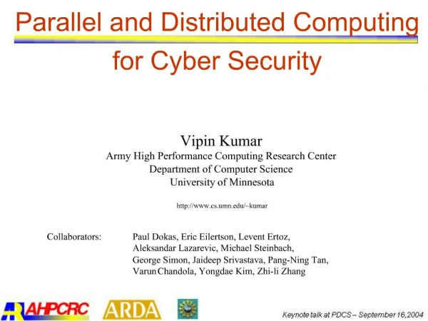 Parallel and Distributed Computing for Cyber Security