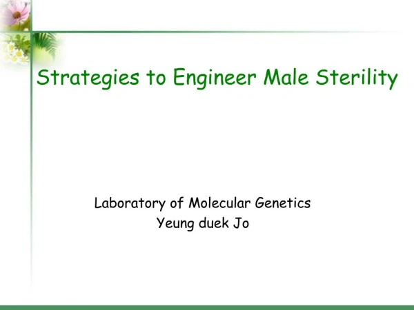 Strategies to Engineer Male Sterility