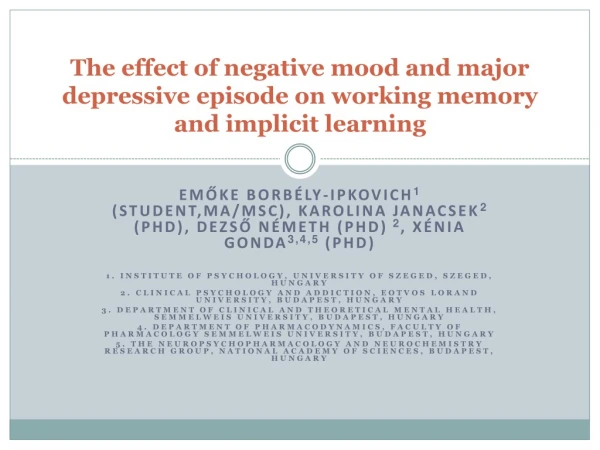 The effect of negative mood and major depressive episode on working memory and implicit learning