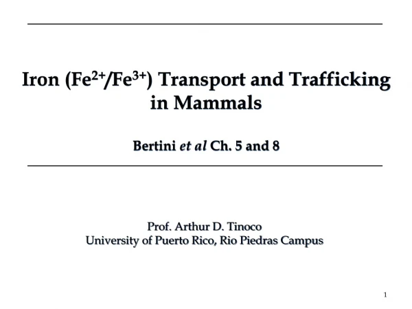 Iron (Fe 2+ /Fe 3+ ) Transport and Trafficking in Mammals Bertini et al Ch. 5 and 8