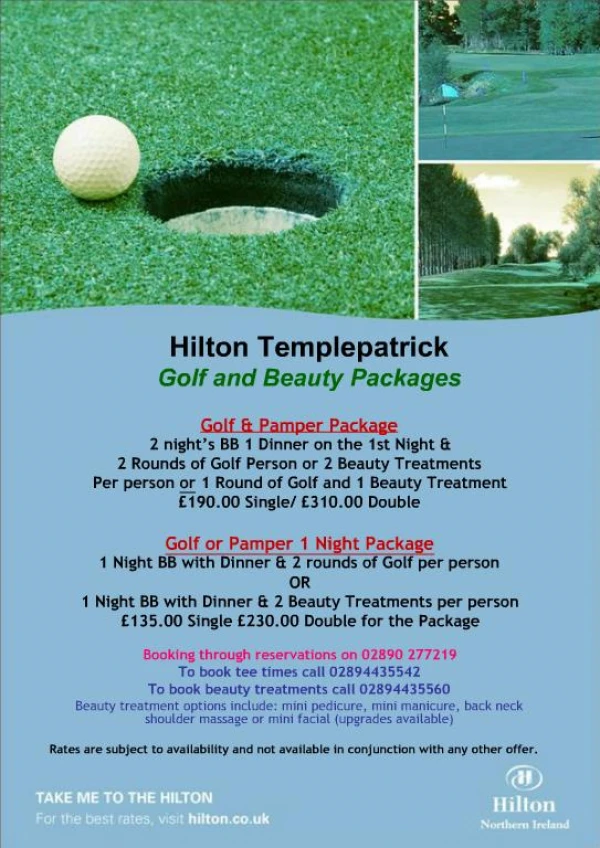 Hilton Templepatrick Golf and Beauty Packages