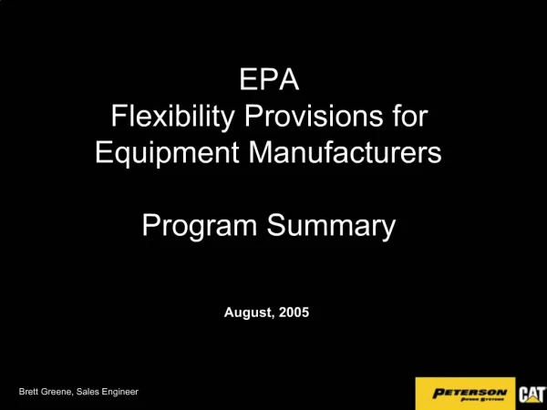 EPA Flexibility Provisions for Equipment Manufacturers Program Summary