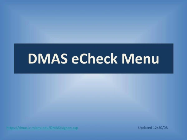DMAS eCheck Menu