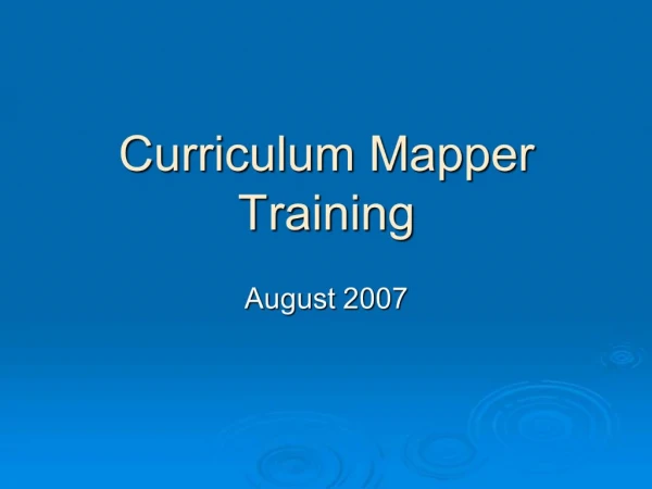 Curriculum Mapper Training