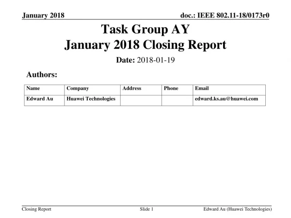 Task Group AY January 2018 Closing Report