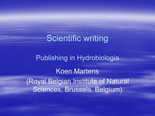 Scientific writing Publishing in Hydrobiologia