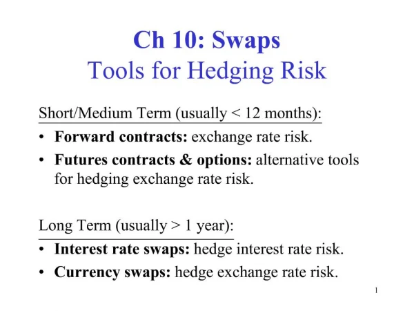 Ch 10: Swaps Tools for Hedging Risk