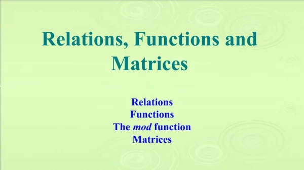Relations, Functions and Matrices