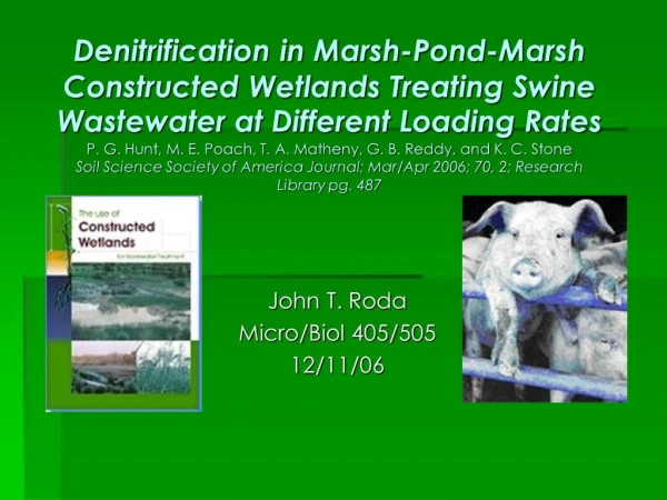 Denitrification in Marsh-Pond-Marsh Constructed Wetlands Treating Swine Wastewater at Different Loading Rates P. G. Hunt