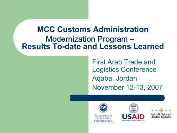 MCC Customs Administration Modernization Program Results To-date and Lessons Learned