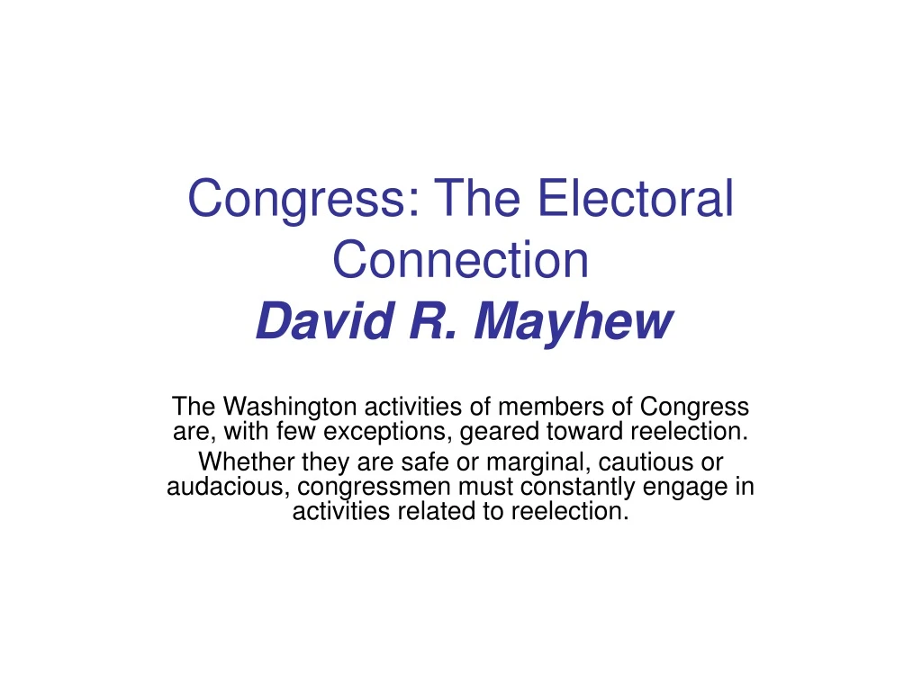 congress the electoral connection david r mayhew