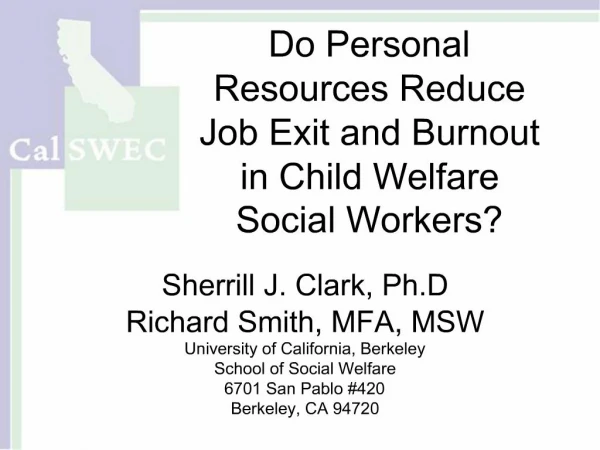 Do Personal Resources Reduce Job Exit and Burnout in Child Welfare Social Workers