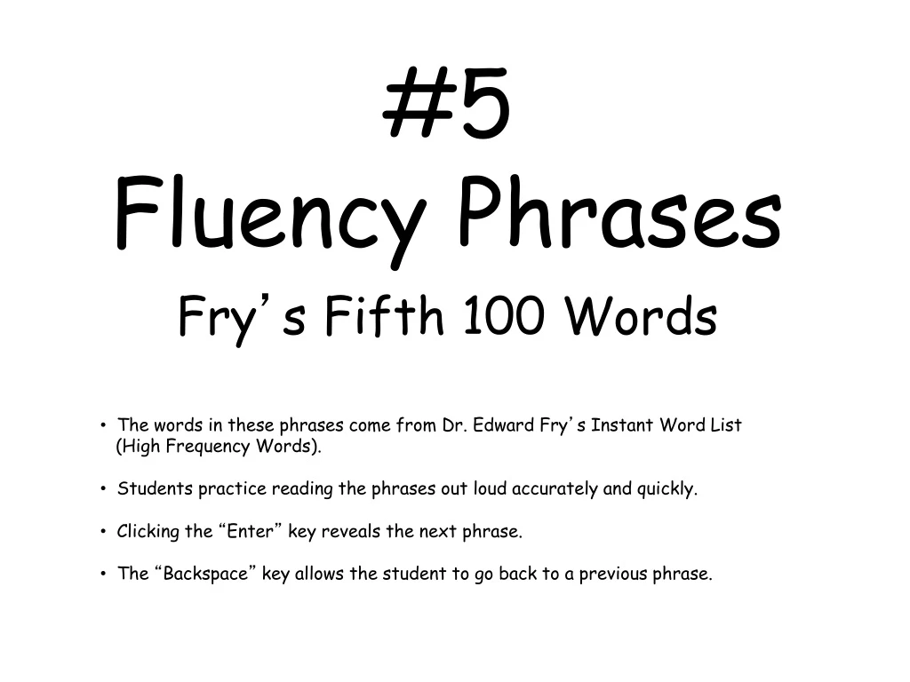 5 fluency phrases fry s fifth 100 words the words