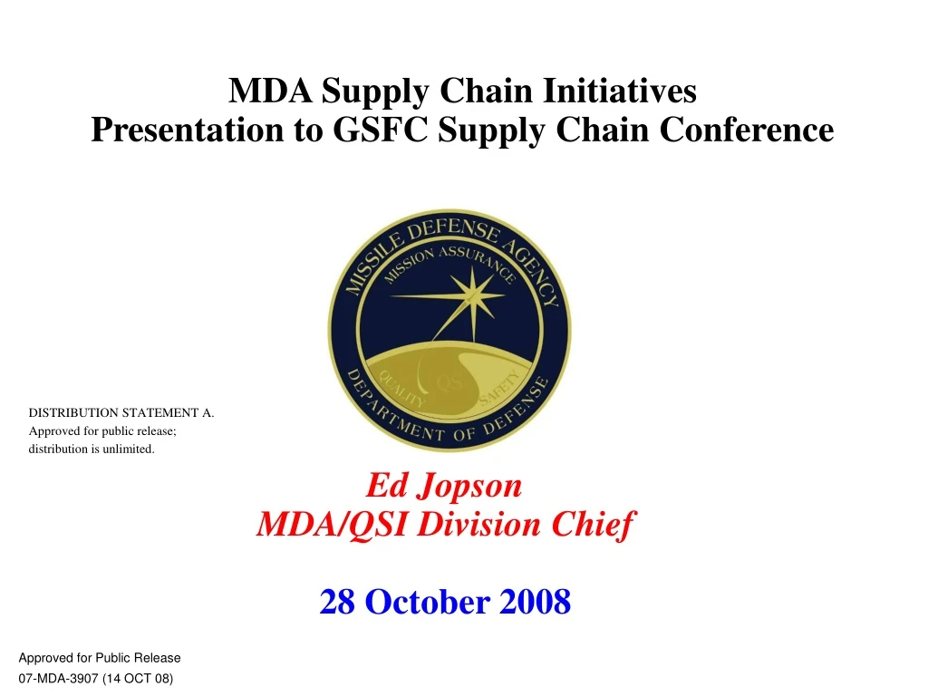 mda supply chain initiatives presentation to gsfc supply chain conference