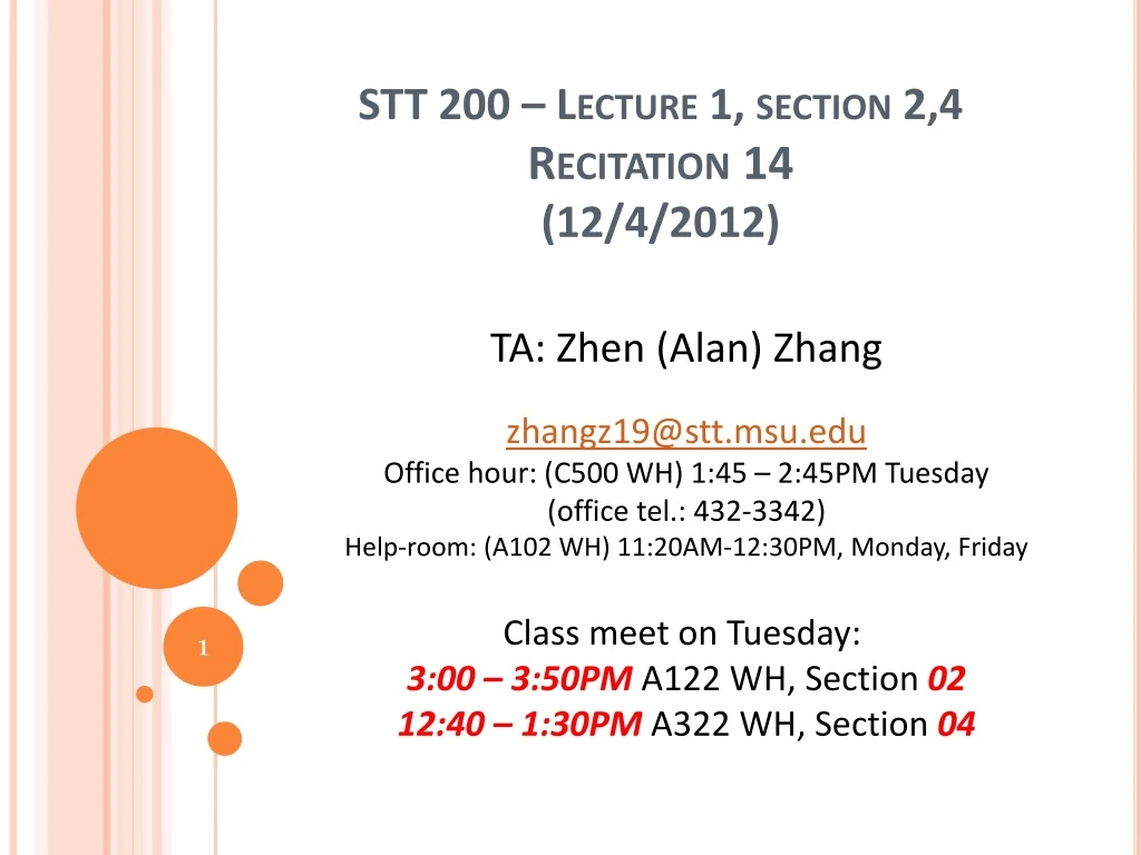 stt 200 lecture 1 section 2 4 recitation 14 12 4 2012