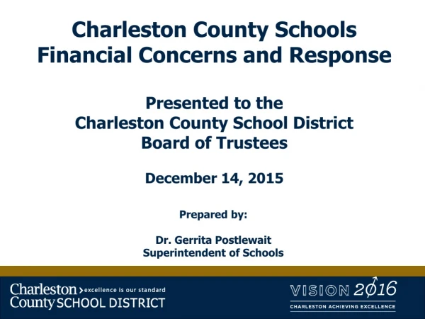 Charleston County Schools Financial Concerns and Response Presented to the