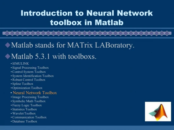 Introduction to Neural Network toolbox in Matlab