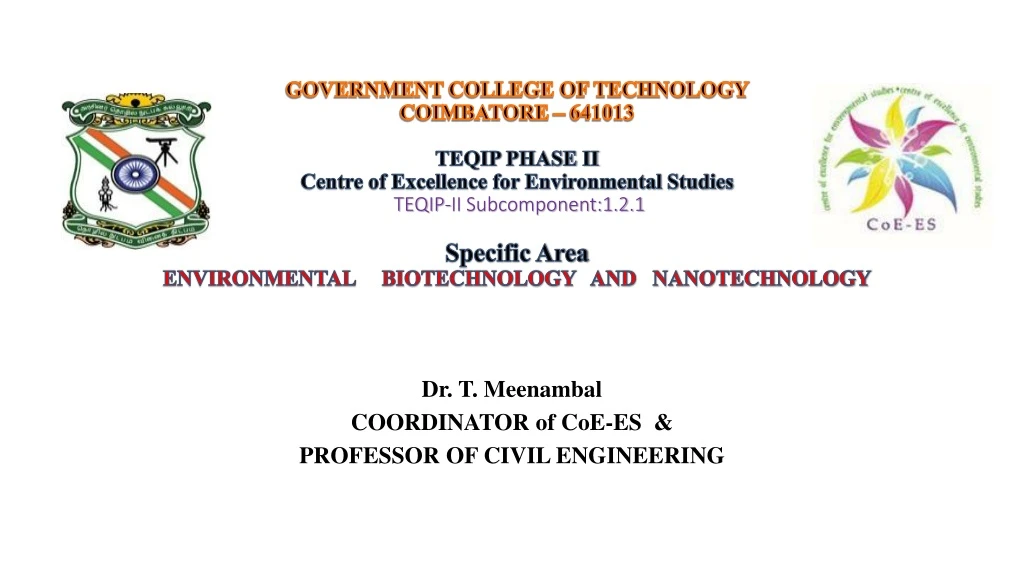 dr t meenambal coordinator of coe es professor of civil engineering