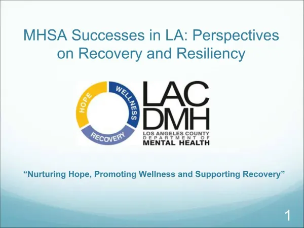 MHSA Successes in LA: Perspectives on Recovery and Resiliency