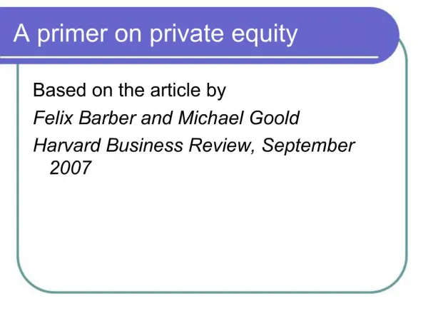 A primer on private equity