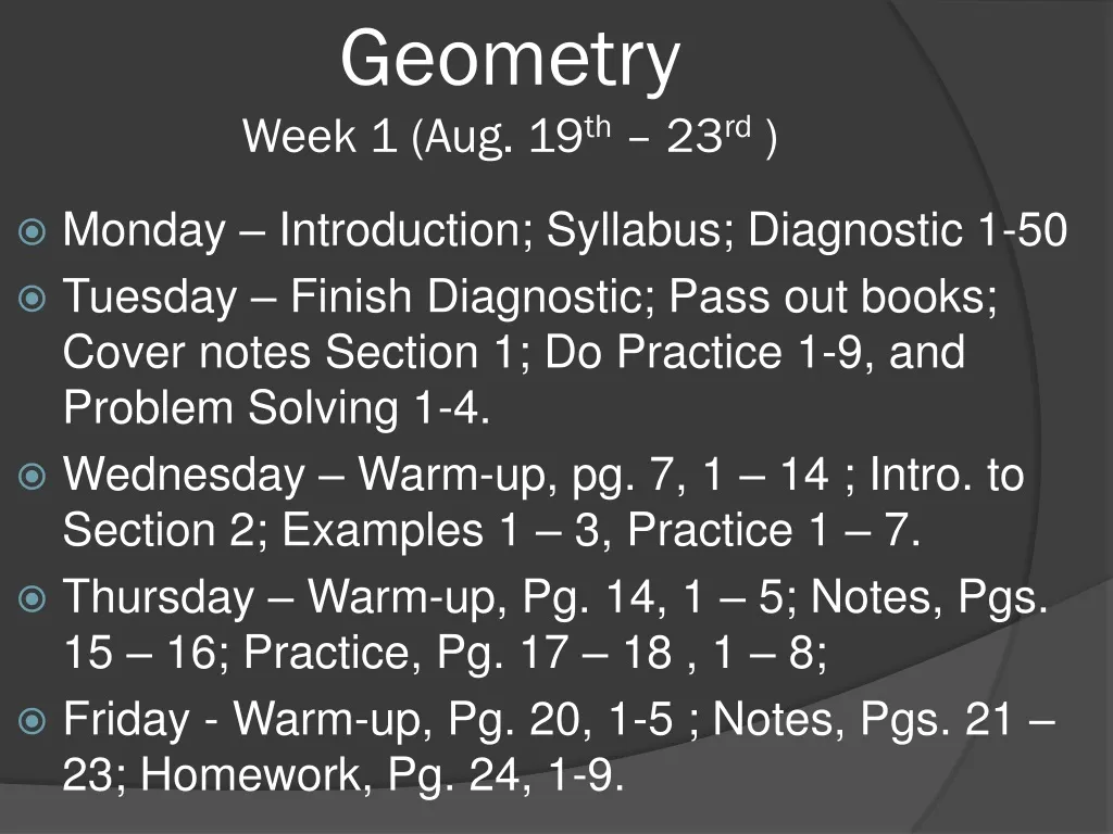 geometry week 1 aug 19 th 23 rd